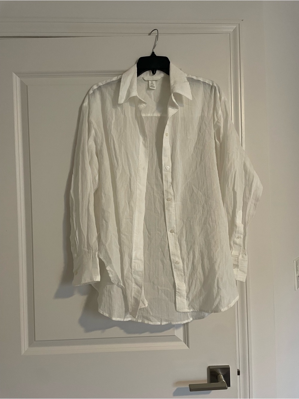 H&M White Collared Semi-Sheer Button Shirt